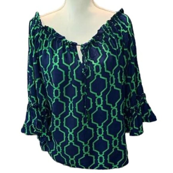 ESCAPADA Bold Bell Sleeve Blouse with Tie Neck Detail - Picture 1 of 3
